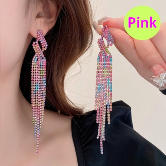 🍏50% OFF/3+...Colourful Rhinestone Tassel Earrings - Picture 5 of 5